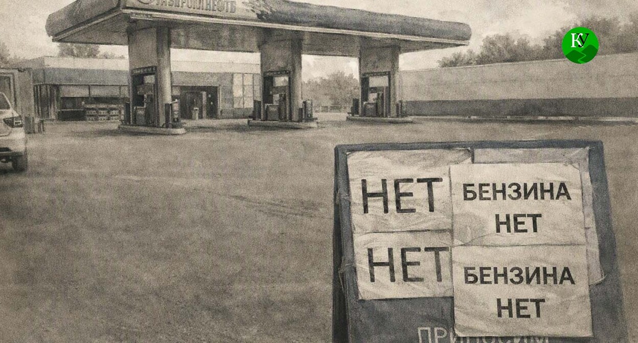 Announcement of the absence of fuel at gas stations. The illustration was created by "Caucasian Knot" using AI in the Copilot program.
