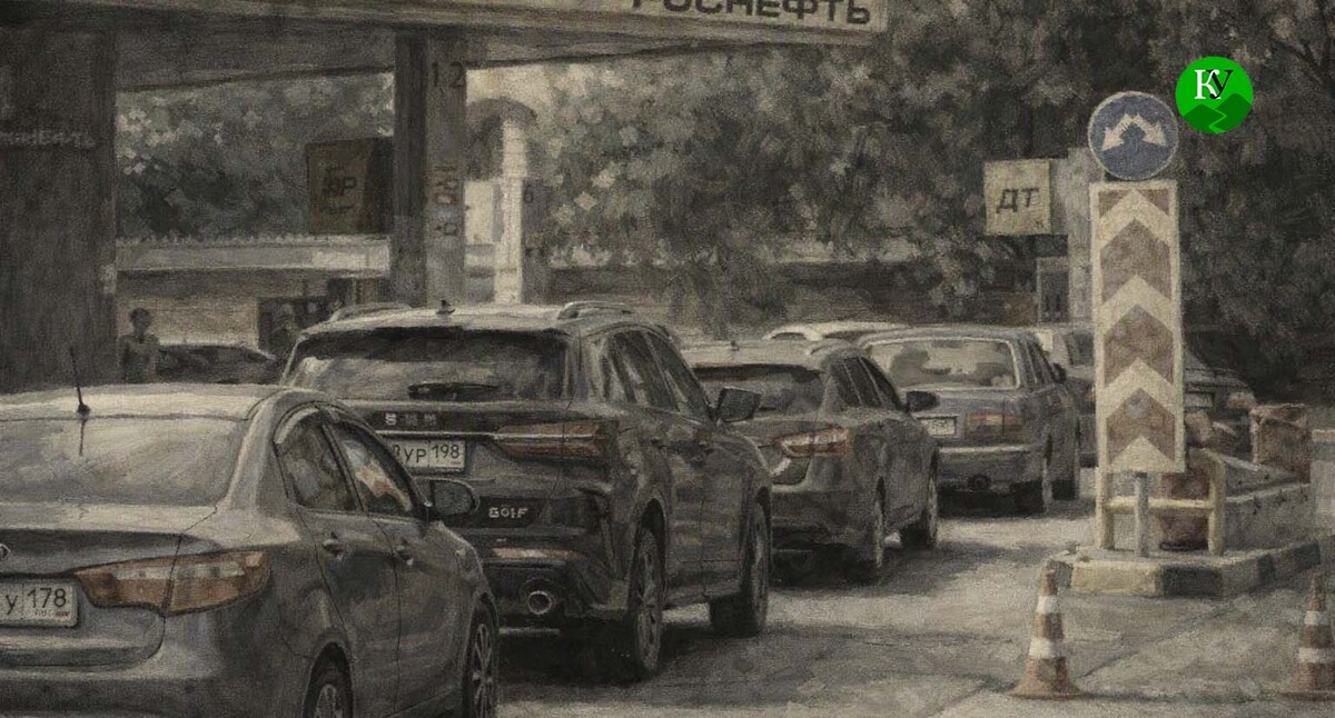 Queue at the gas station. Illustration created by "Caucasian Knot" using AI in the Copilot program.