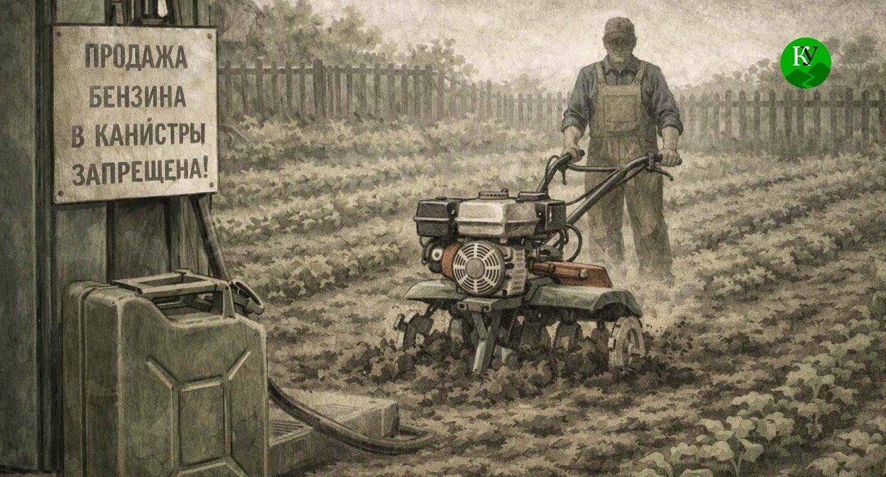 The gardener is plowing the vegetable garden. The collage was created by "Caucasian Knot" using AI in the Copilot program.