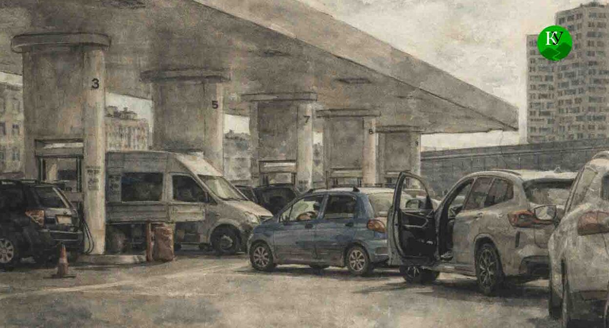 Queue at the gas station. Illustration created by "Caucasian Knot" using AI in the Copilot program. Queue at the gas station. Illustration created by "Caucasian Knot" using AI in the Copilot program.
