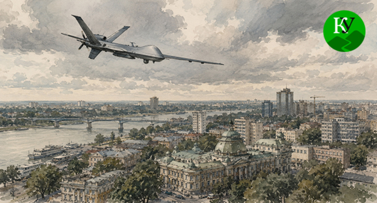 Drone over Rostov-on-Don. Illustration created by "Caucasian Knot" using AI in the Copilot program.