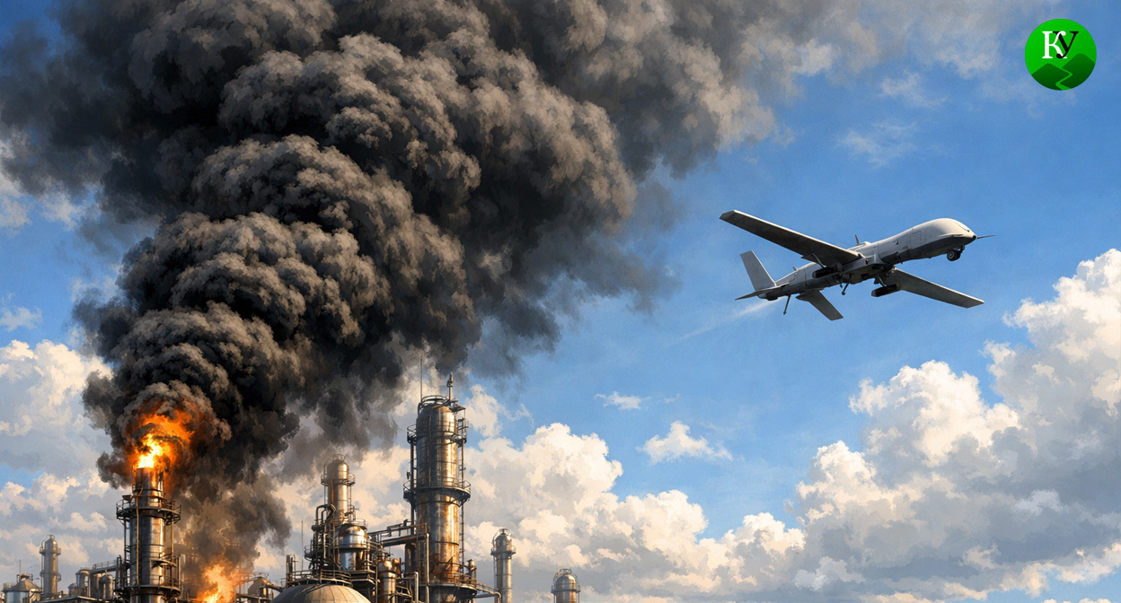 Fire at the oil refinery. Illustration created by "Caucasian Knot" using AI in the Copilot program. Fire at the oil refinery. Illustration created by "Caucasian Knot" using AI in the Copilot program.