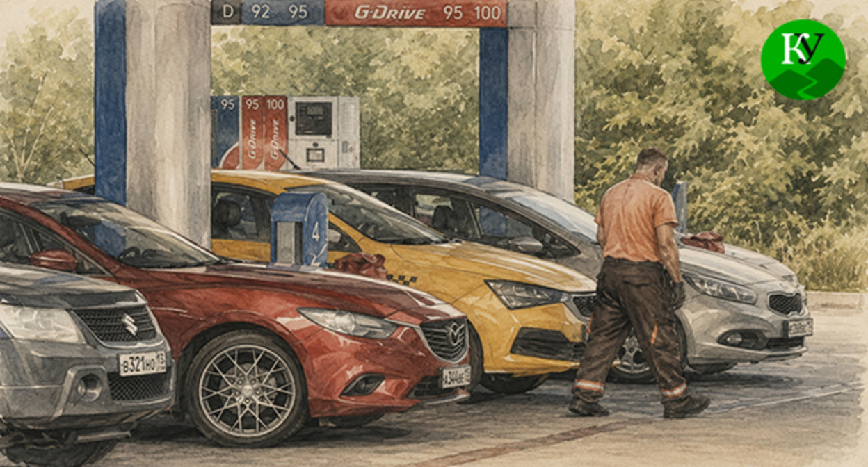 Gas stations. Illustration created by "Caucasian Knot" using AI in the Copilot program.