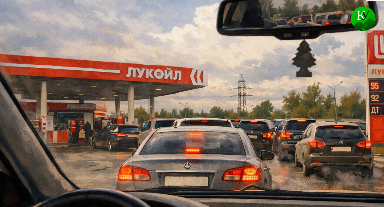 Queue at the gas station. Illustration created by "Caucasian Knot" using AI in the Copilot program. Queue at the gas station. Illustration created by "Caucasian Knot" using AI in the Copilot program.
