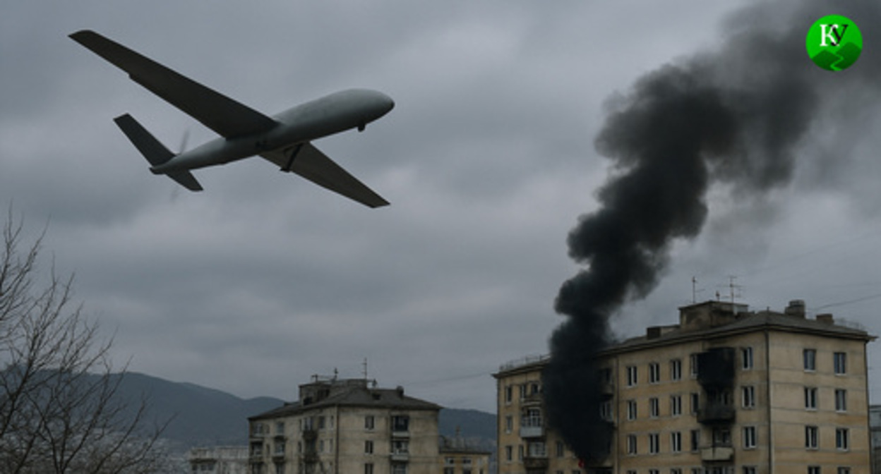 UAVs in the sky. Illustration created by "Caucasian Knot" using AI in the Copilot program. UAVs in the sky. Illustration created by "Caucasian Knot" using AI in the Copilot program.