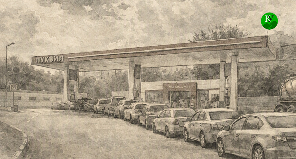 Queue at the gas station. Illustration created by "Caucasian Knot" using AI in the Copilot program. Queue at the gas station. Illustration created by "Caucasian Knot" using AI in the Copilot program.