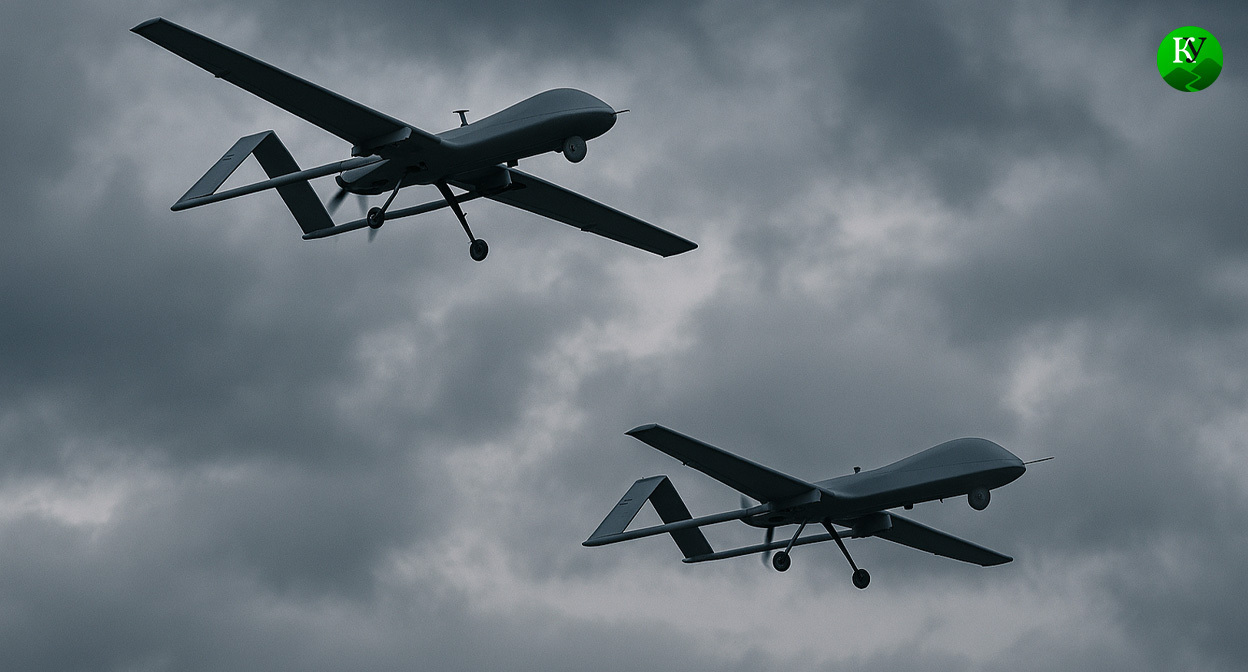 Drones in the sky. Illustration created by "Caucasian Knot" using AI in the Copilot program.