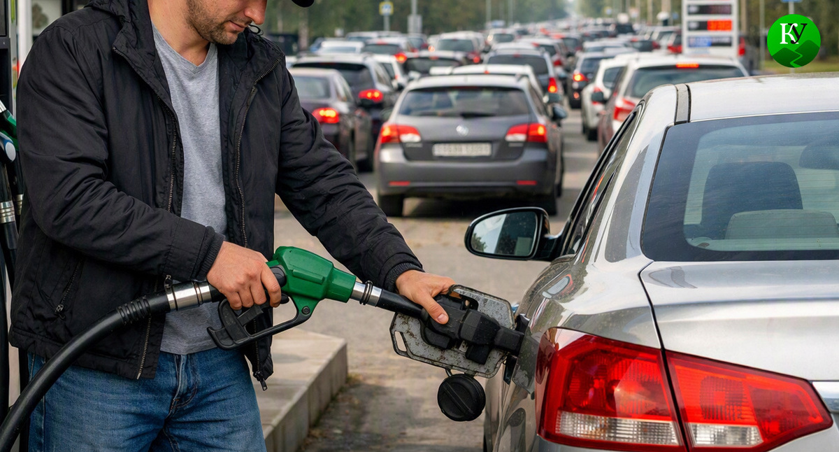 Queue at the gas station. Illustration created by "Caucasian Knot" using AI in the Copilot program.