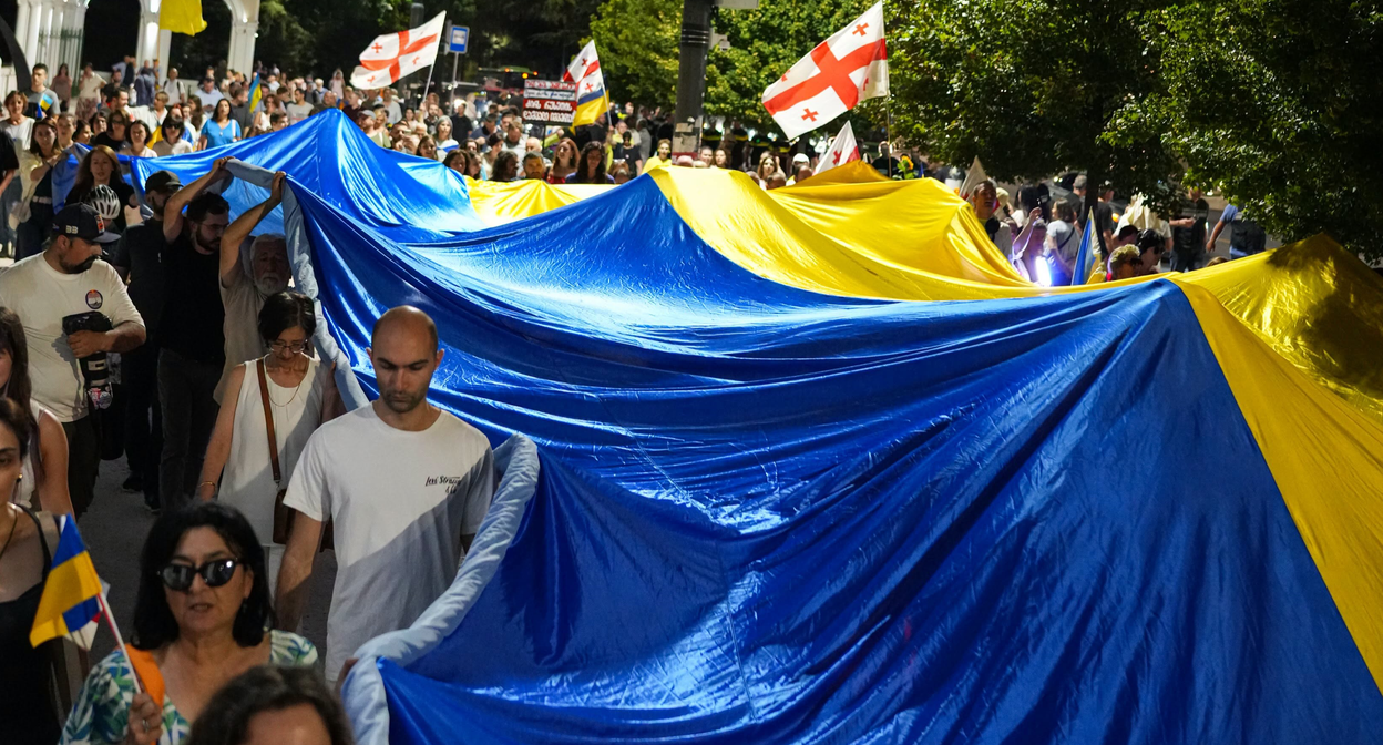 Frame protesters at the rally in Tbilisi marked Ukraine's Independence Day. Photo: MO SE / Facebook