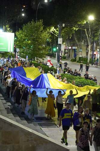 Frame protesters at the rally in Tbilisi marked Ukraine's Independence Day. Photo: MO SE / Facebook Frame protesters at the rally in Tbilisi marked Ukraine's Independence Day. Photo: MO SE / Facebook