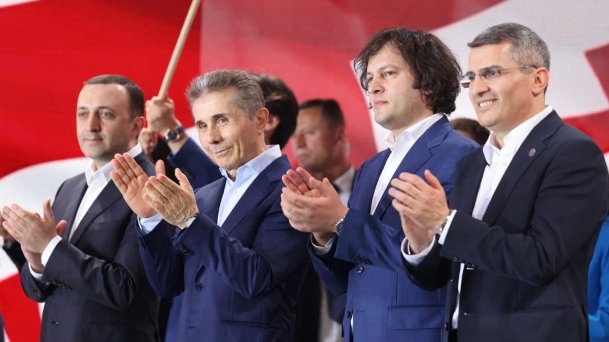 Leaders of "Georgian Dream": Garibashvili, Ivanishvili, Kobakhidze, and Mdinaradze. Photo: Netgazeti / https://netgazeti.ge/news/753109/ Leaders of "Georgian Dream": Garibashvili, Ivanishvili, Kobakhidze, and Mdinaradze. Photo: Netgazeti / https://netgazeti.ge/news/753109/