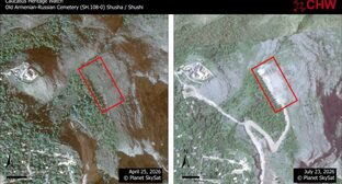 Comparative photo of the cemetery in April and July 2026. Caucasus Heritage Watch's account on the social network Facebook*