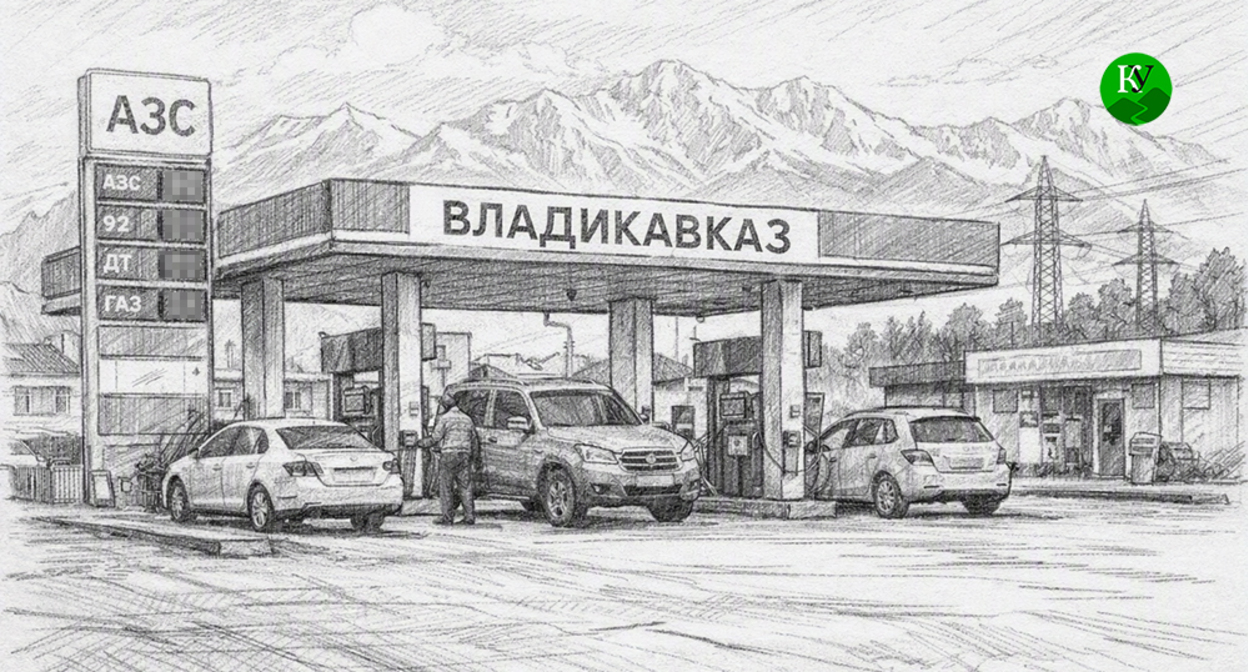 Gas station. Illustration created by "Caucasian Knot" using AI in the Copilot program.