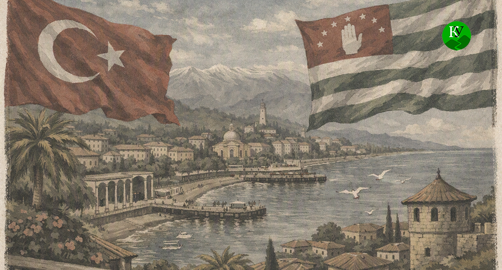 Flags of Turkey and Abkhazia. Illustration created by "Caucasian Knot" using AI in the Copilot program. Flags of Turkey and Abkhazia. Illustration created by "Caucasian Knot" using AI in the Copilot program.