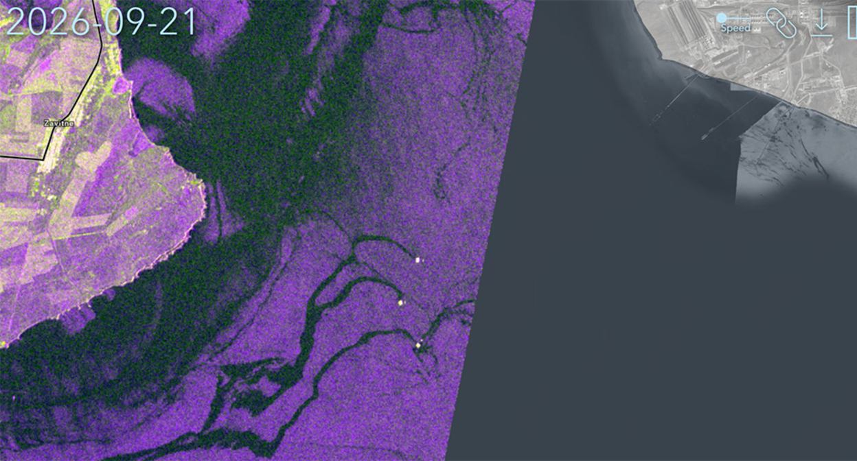 Satellite image of the Kerch Strait. Frame from the video https://t.me/ecozhora/8580