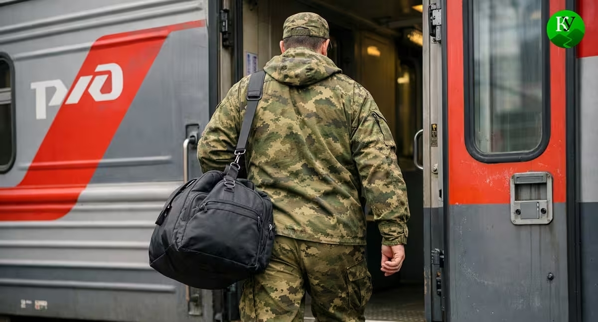 A soldier is getting on a train. Illustration created by "Caucasian Knot" using AI in the Copilot program. A soldier is getting on a train. Illustration created by "Caucasian Knot" using AI in the Copilot program.