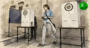 Polling station in Armenia. Illustration created by "Caucasian Knot" using AI in the Copilot program.