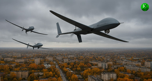 UAVs over the city. Illustration created by the "Caucasian Knot" using AI in the Copilot program.