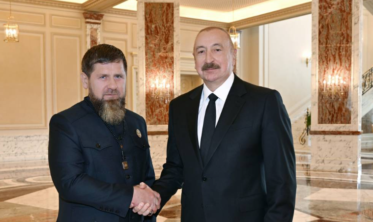 Ramzan Kadyrov (left) and Ilham Aliyev. Screenshot from photo dated 10.10.26, https://president.az/ru/articles/view/73828 Ramzan Kadyrov (left) and Ilham Aliyev. Screenshot from photo dated 10.10.26, https://president.az/ru/articles/view/73828