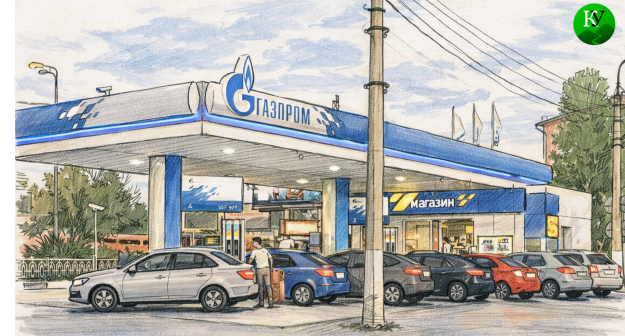 Gas station "Gazprom." Illustration created by "Caucasian Knot" using AI. Gas station "Gazprom." Illustration created by "Caucasian Knot" using AI.