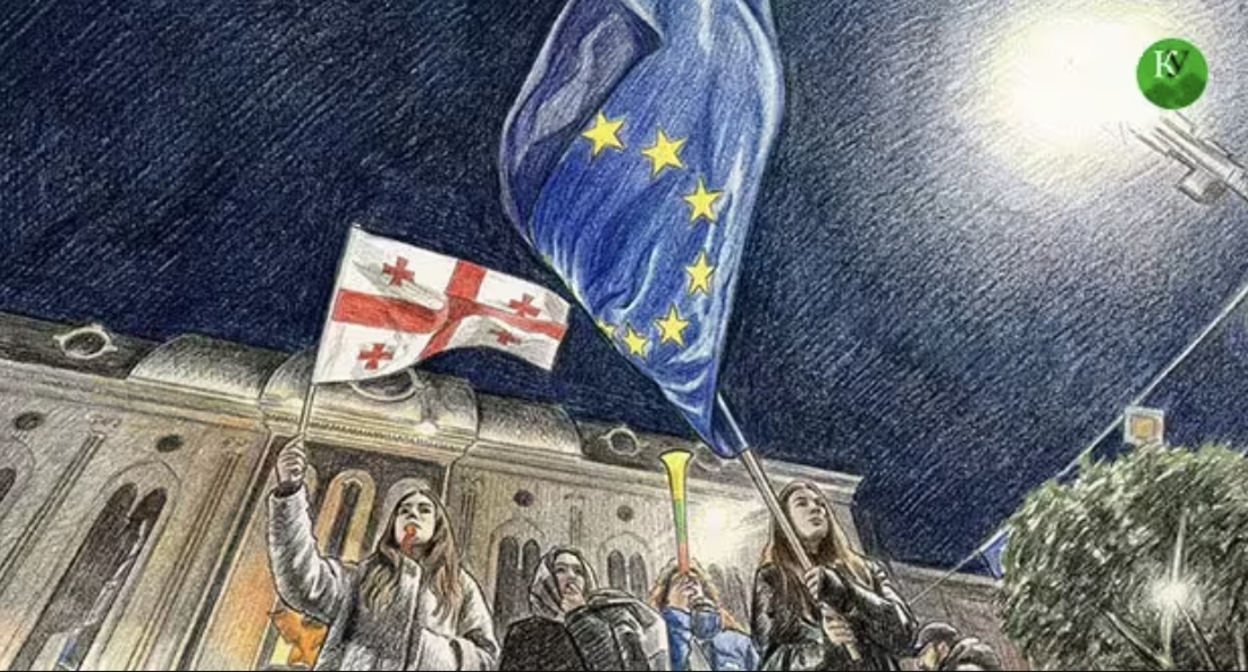 Protesters outside the Parliament of Georgia. Illustration created by "Caucasian Knot" using AI. Protesters outside the Parliament of Georgia. Illustration created by "Caucasian Knot" using AI.