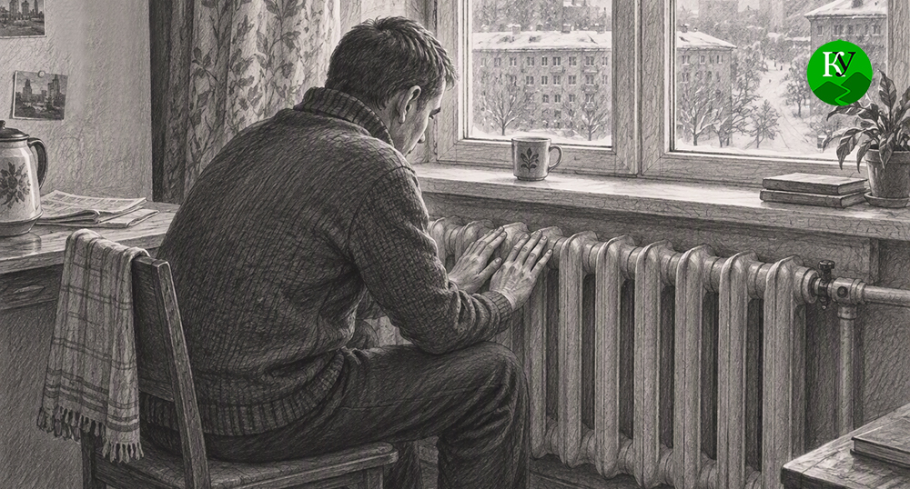 A household member near the radiator. Illustration created by "Caucasian Knot" using AI in the Copilot program.