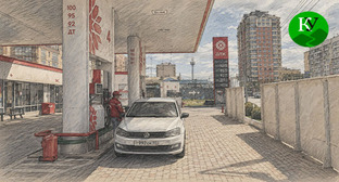 Gas station. Illustration created by "Caucasian Knot" using AI in the Copiot program.
