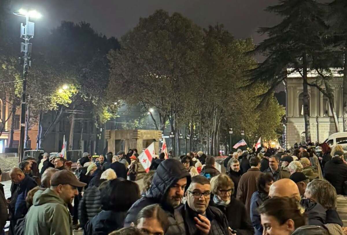 Demonstrators outside the Parliament of Georgia. Photo: Giorgi Mumladze