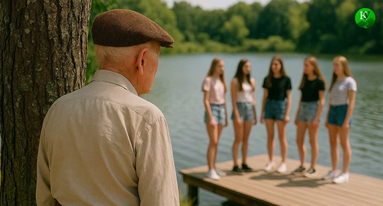 Pensioner and teenagers. Illustration created by "Caucasian Knot" using AI in the Copilot program.